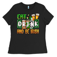 Black St. Patrick's Eat drink and be Irish Ladies Tee - OliviaCreatesArt