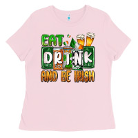 Bubblegum Pink St. Patrick's Eat drink and be Irish Ladies Tee - OliviaCreatesArt