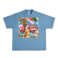 Pebble Blue Easter Bunny With Truck Seamless Pattern Urban Heavy Tee - BundleAndBundleShop