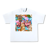 White Easter Bunny With Truck Seamless Pattern Urban Heavy Tee - BundleAndBundleShop