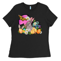 Black Easter rabbits and cross Ladies Tee - OliviaCreatesArt