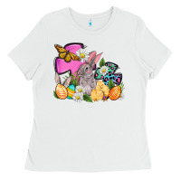 White Easter rabbits and cross Ladies Tee - OliviaCreatesArt