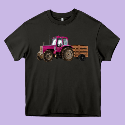 Pink Farm Tractor Heavy Core Tee Designed By Ranaportraitstore