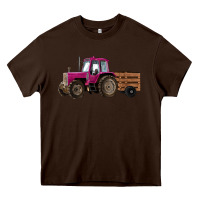 Chocolate Brown Pink Farm Tractor Heavy Core Tee - RanaPortraitStore