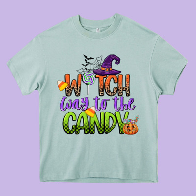 Witch Way To The Candy Heavy Core Tee Designed By Cowgirlartshop