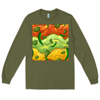 Army Green mexican sauce and jalapeno seamless pattern Long Sleeve Tee - BundleAndBundleShop