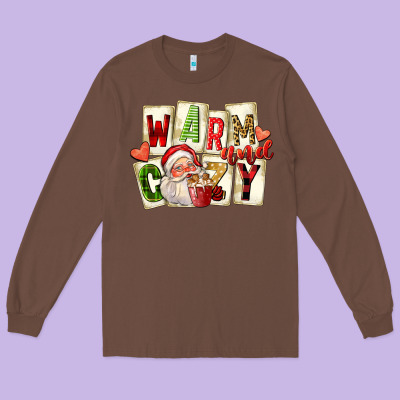 Warm And Cozy Santa Long Sleeve Tee Designed By Fadigitalartstudio