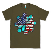 Army Green American flag turquoise gemstone 4th of july Classic Tee - CowGirlArtShop