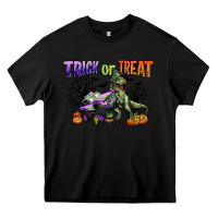 Black trick or treat with monster truck and t rex Heavy Core Tee - CowGirlArtShop