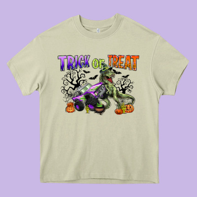 Trick Or Treat With Monster Truck And T Rex Heavy Core Tee Designed By Cowgirlartshop