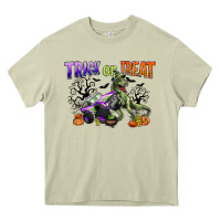 Mossy trick or treat with monster truck and t rex Heavy Core Tee - CowGirlArtShop