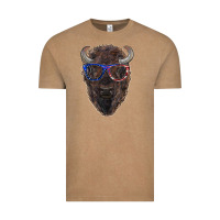 Bison With American Flag Glasses Vintage Tee | Teevron