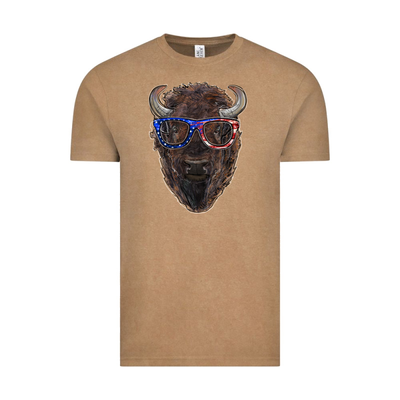 Bison With American Flag Glasses Vintage Tee by RanaPortraitStore | Teevron