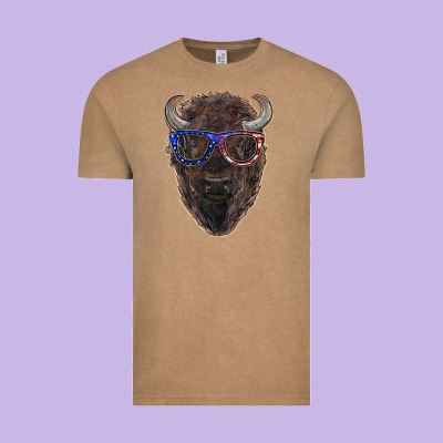 Bison With American Flag Glasses Vintage Tee Designed By Ranaportraitstore