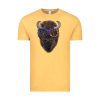 Vintage Mustard bison with american flag glasses Vintage Tee - RanaPortraitStore