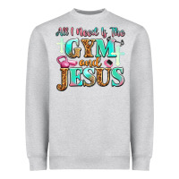 Heather Grey all i need is the gym and jesus Heavyweight Sweatshirt - JahusDesignShop
