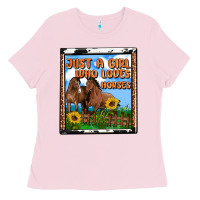 Bubblegum Pink western just a girl who loves horses Ladies Tee - OliviaCreatesArt