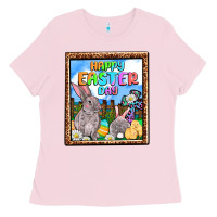 Bubblegum Pink Happy Easter Day Ladies Tee - OliviaCreatesArt