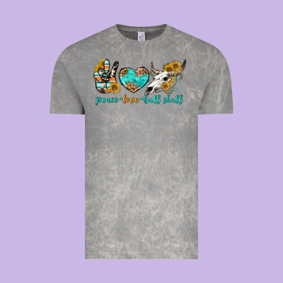 Peace Love Bull Skull Bbs Vintage Tee Designed By Bundleandbundleshop