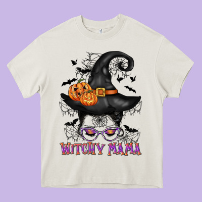 Witchy Mama Messy Bun Heavy Core Tee Designed By Cowgirlartshop