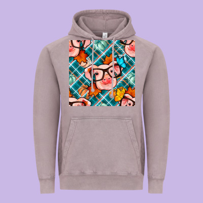Fall Pig Seamless Pattern Vintage Hoodie Designed By Bundleandbundleshop