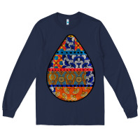 Navy african fabric pattern teardrop earrings 4 Long Sleeve Tee - BundleAndBundleShop