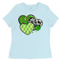 Baby Blue St. Patrick's Day cowhide hearts Ladies Tee - OliviaCreatesArt