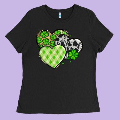 St. Patrick's Day Cowhide Hearts Ladies Tee Designed By Oliviacreatesart