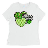 White St. Patrick's Day cowhide hearts Ladies Tee - OliviaCreatesArt