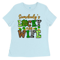 Baby Blue St. Patrick's Somebody’s lucky ass wife Ladies Tee - OliviaCreatesArt