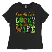 Black St. Patrick's Somebody’s lucky ass wife Ladies Tee - OliviaCreatesArt