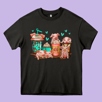 Cute Pigs Coffee Heavy Core Tee Designed By Jasminsmagicworld