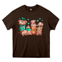 Chocolate Brown cute pigs coffee Heavy Core Tee - Jasminsmagicworld
