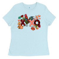 Baby Blue Rooster Valentine's Day xoxo Ladies Tee - FaDigitalArtStudio