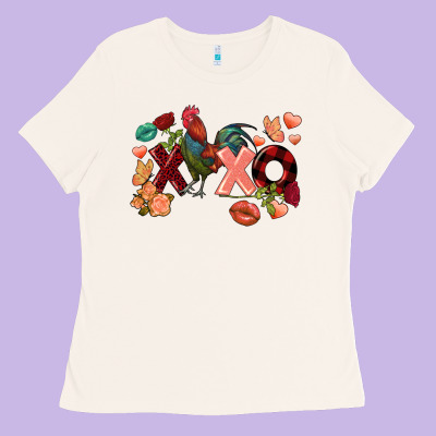 Rooster Valentine's Day Xoxo Ladies Tee Designed By Fadigitalartstudio