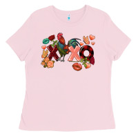 Bubblegum Pink Rooster Valentine's Day xoxo Ladies Tee - FaDigitalArtStudio