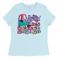 Baby Blue Easter Day Rollin into Easter toddler car Ladies Tee - OliviaCreatesArt