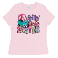 Bubblegum Pink Easter Day Rollin into Easter toddler car Ladies Tee - OliviaCreatesArt