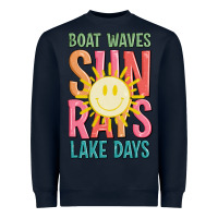 Navy boat waves sun rays lake days Heavyweight Sweatshirt - JahusDesignShop