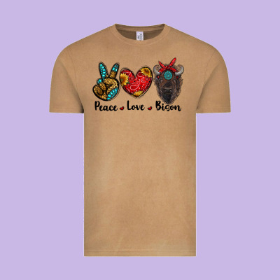 Peace Love Bison Vintage Tee Designed By Ranaportraitstore