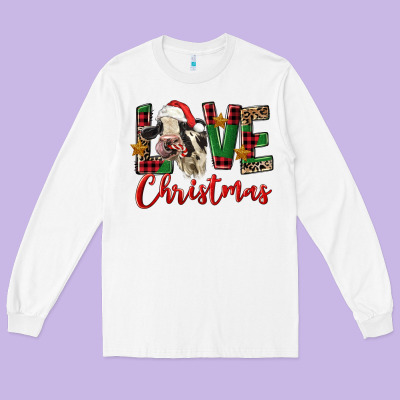 Love Christmas Holstein Heifer Long Sleeve Tee Designed By Fadigitalartstudio