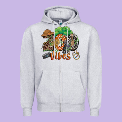 Zoo Vibes Zipper Hoodie Designed By Jahusdesignshop