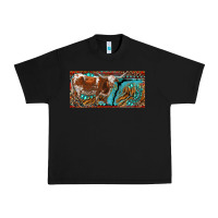 Black texas longhorn with aztec tiger and  leopard Urban Heavy Tee - RanaPortraitStore