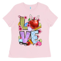Bubblegum Pink Easter love Teacher Ladies Tee - OliviaCreatesArt