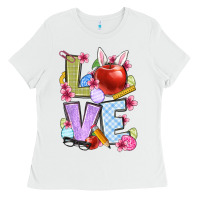 White Easter love Teacher Ladies Tee - OliviaCreatesArt