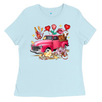 Baby Blue Valentine's Day Truck Farm Animals Ladies Tee - FaDigitalArtStudio