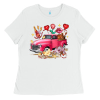 White Valentine's Day Truck Farm Animals Ladies Tee - FaDigitalArtStudio