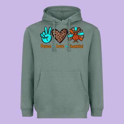 Peace Love Thankful Heavyweight Hoodie Designed By Jahusdesignshop