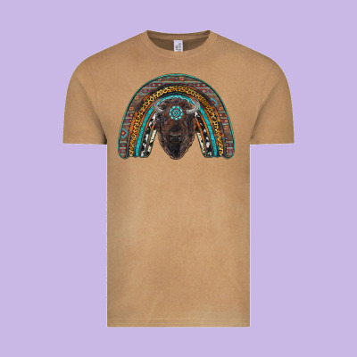 Western Rainbow With Bison Vintage Tee Designed By Ranaportraitstore