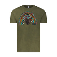 Vintage Olive western rainbow with bison Vintage Tee - RanaPortraitStore